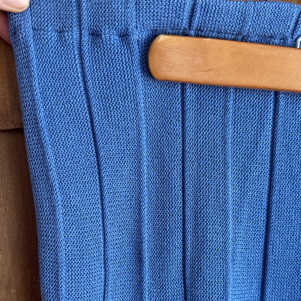 Vintage Blue Button-Up Sweater Jacket with Geometric Embroidery and Skirt - Picture 10 of 11